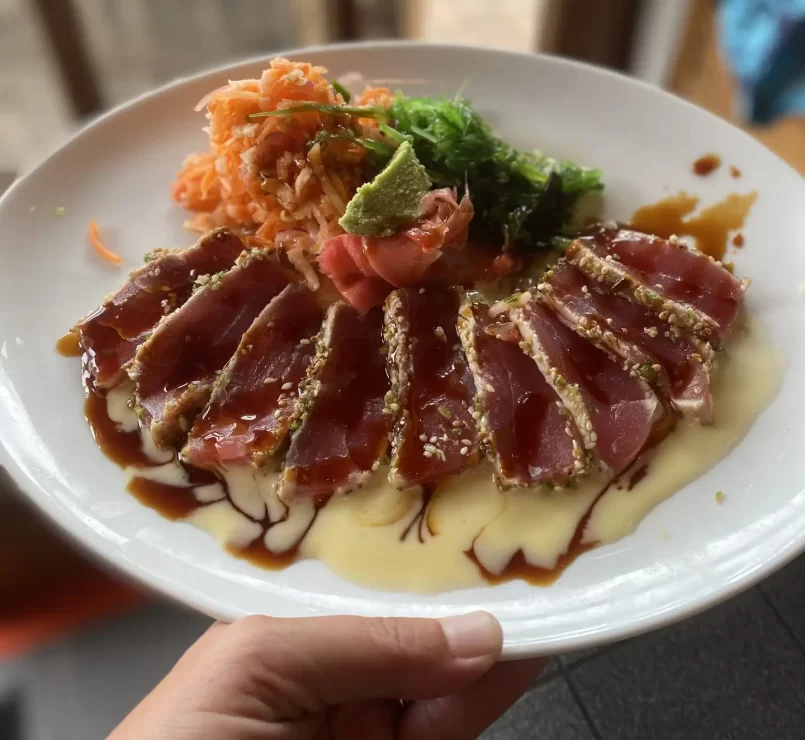 A plate of tuna sashimi